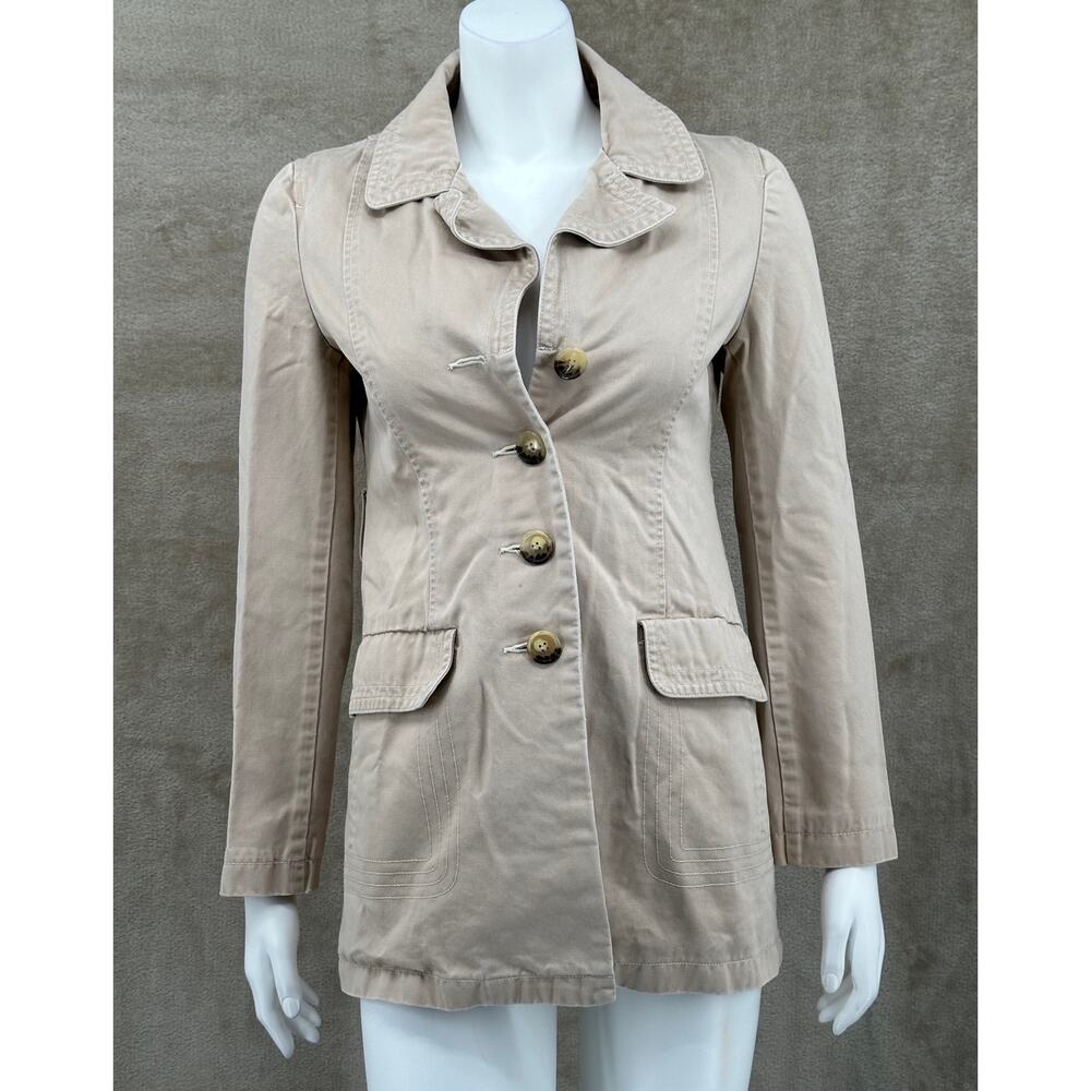 Vintage Old Navy Jacket Womens XS Tan Utility Blazer Coat 100% Cotton Travel Y2K